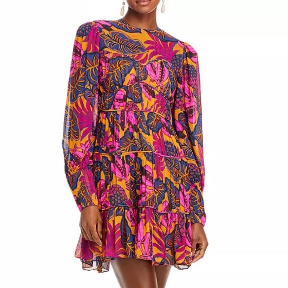 FARM Rio Pink, Yellow & Navy Floral Tiered Mini Dress